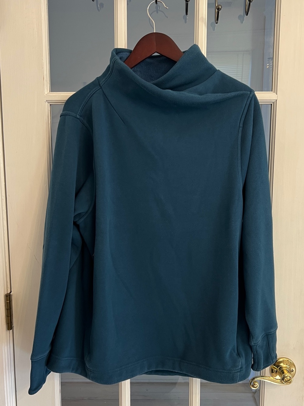 ATHLETA Women’s Cozy Karma II Teal Cowl Neck Fleece Pullover Sweatshirt Size XL